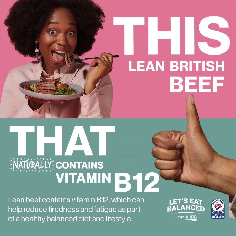 Campaign graphic highlighting vitamin B12 content of lean British beef